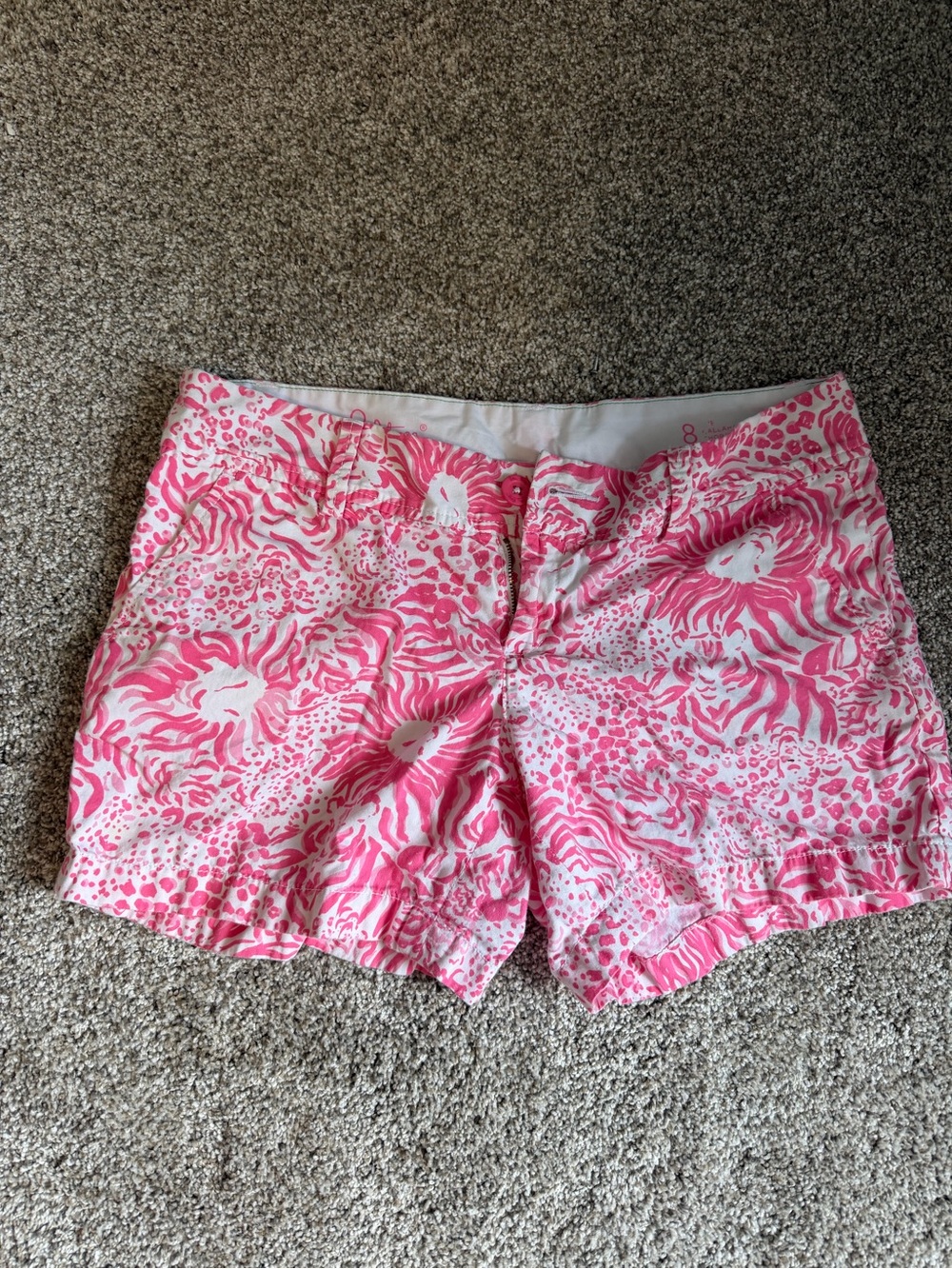 Lilly Pulitzer Pink & White Tropical Floral Shorts with Lion